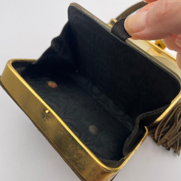 Vintage Minaudiere Cosmetic Purse Embellished Damascene Compact Vanity Bag - Picture 10 of 15